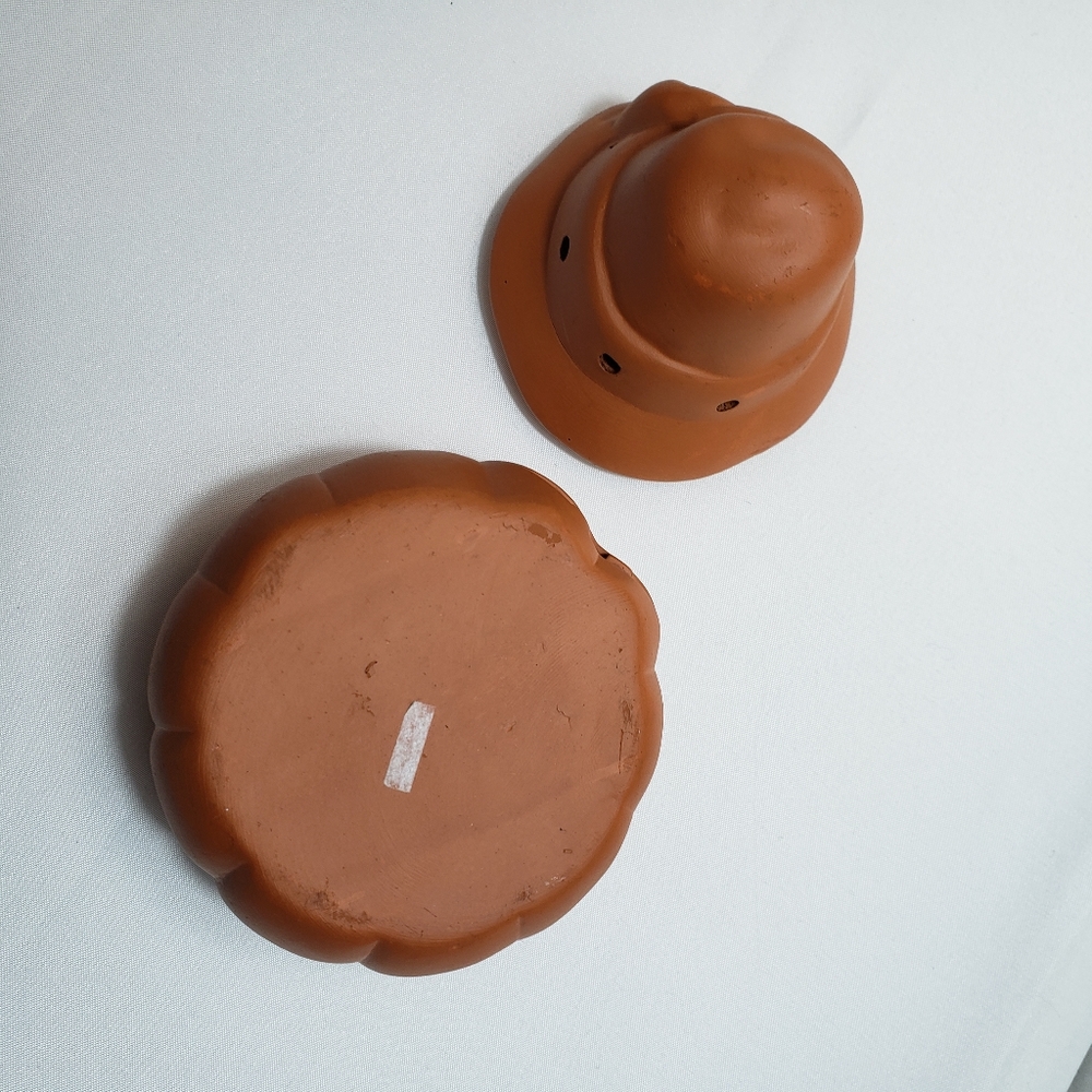 Vintage Terracotta Jack O Lantern Pumpkin Candle Holder With Lid 5"H - Picture 10 of 14